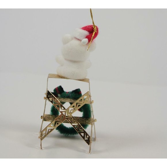 Fantasy Decor Brass Gold-Dipped Christmas Ornament Bear on Ladder w/Box - Picture 3 of 7